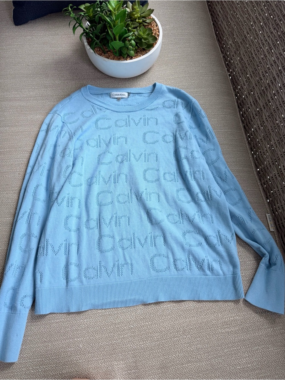 Calvin Klein Light Blue Logo Knit Crewneck Sweater